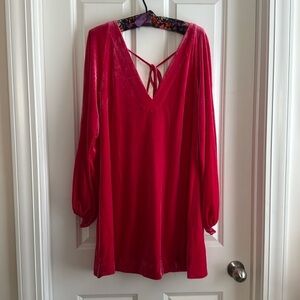 Free People Velvet or velour Dress bright pink size Large Holiday A00151